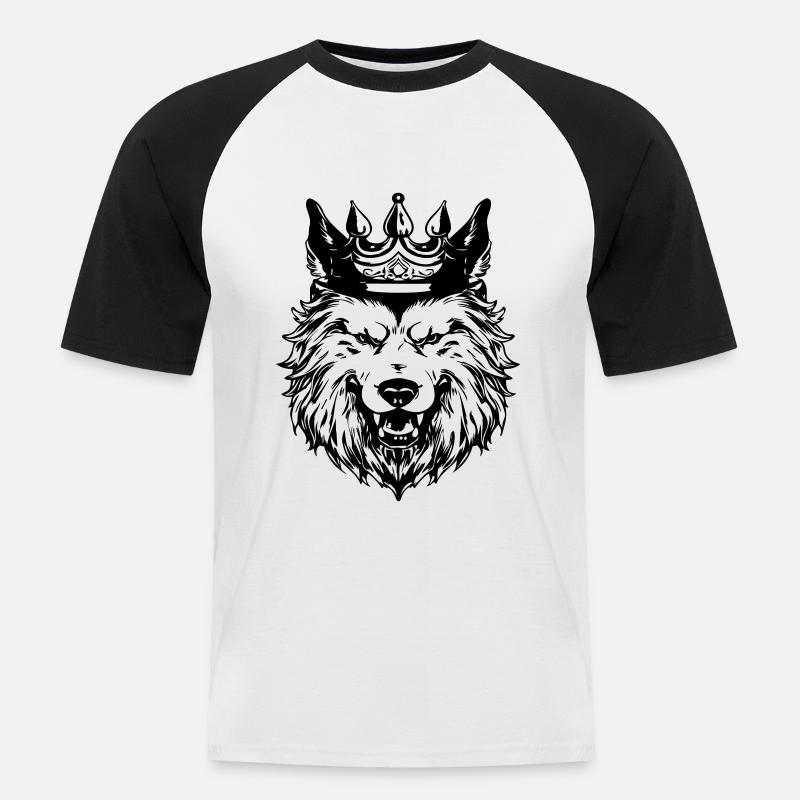 Wolf Crown Head King - Men's Baseball T-Shirt - white/black