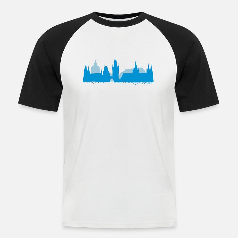 Prag Skyline - Männer Baseball-T-Shirt - Weiß/Schwarz