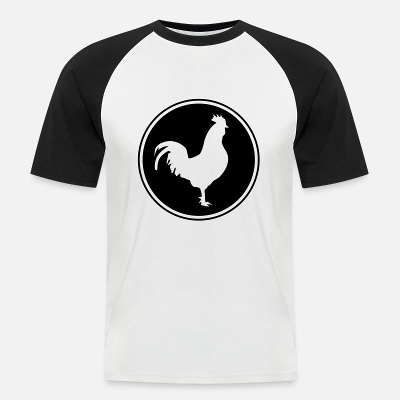 hahn silhouette kreis - Männer Baseball-T-Shirt - Weiß/Schwarz