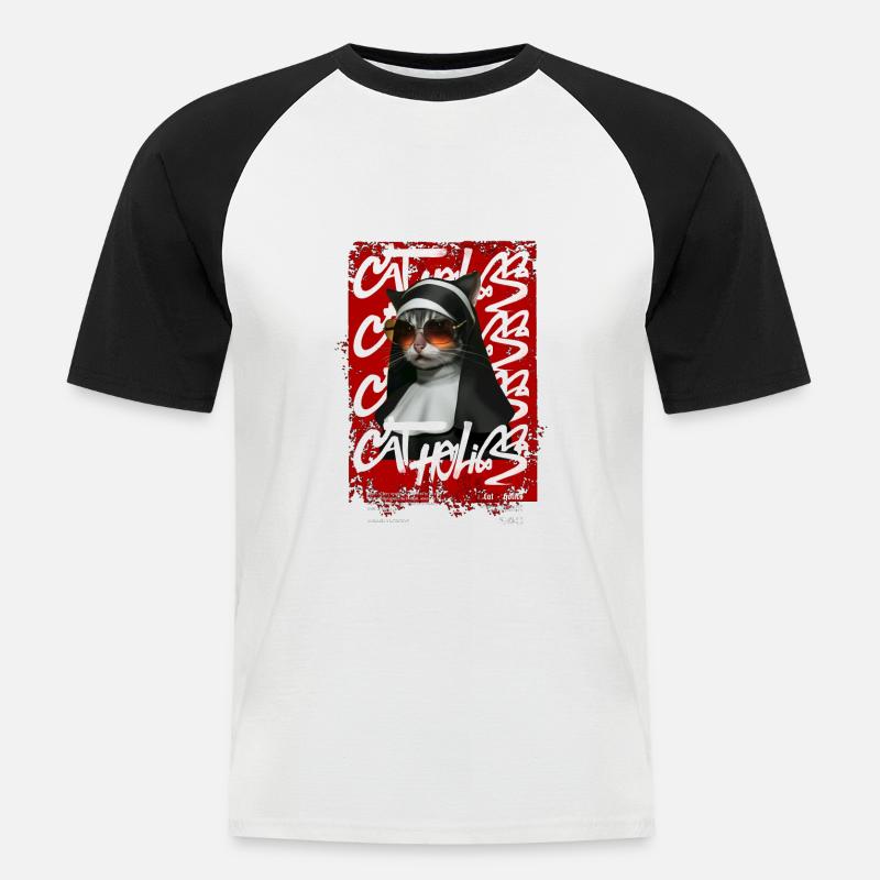 Cat-holics - Männer Baseball-T-Shirt - Weiß/Schwarz