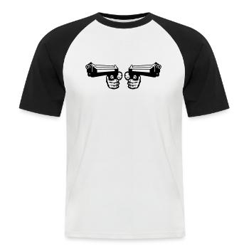 pistole revolver mit zwei waffen hand 0 - T-shirt baseball manches courtes Homme - blanc/noir - Devant - Nik (191cm)