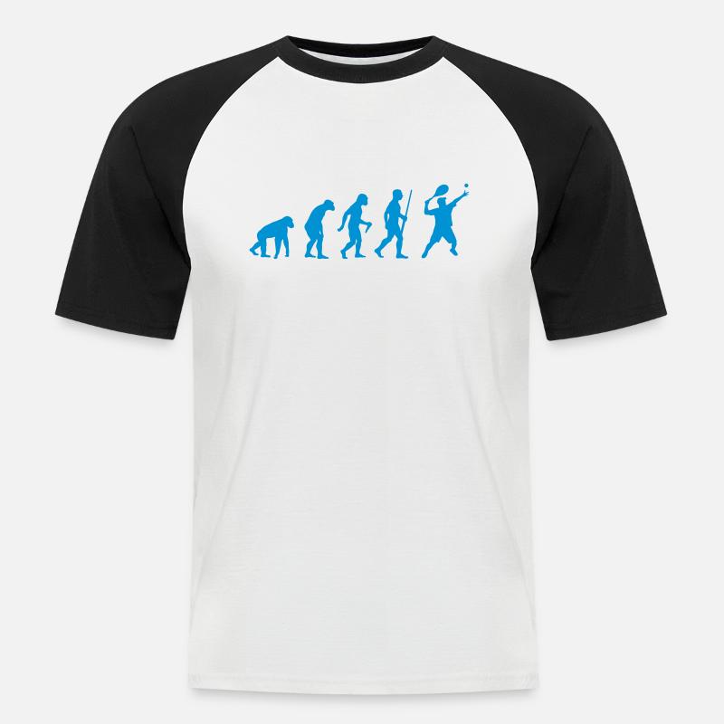 Tennis Evolution - Männer Baseball-T-Shirt - Weiß/Schwarz