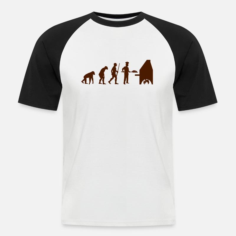 Pizzabäcker Evolution - Männer Baseball-T-Shirt - Weiß/Schwarz