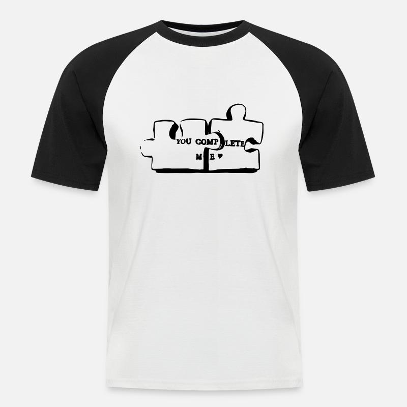 you complete me Puzzle - Männer Baseball-T-Shirt - Weiß/Schwarz