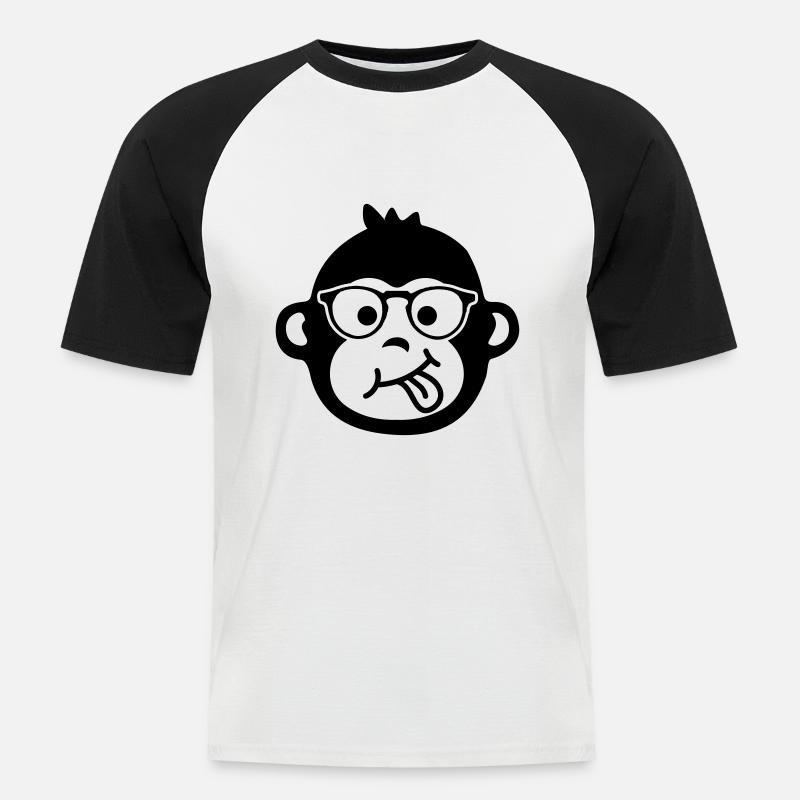 monkey affe brille emoji - Männer Baseball-T-Shirt - Weiß/Schwarz