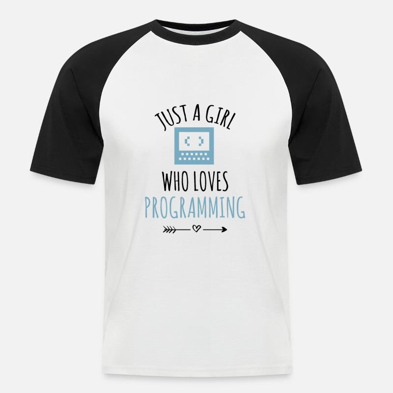 Programmeur programmation fille de codage - T-shirt baseball manches courtes Homme - blanc/noir