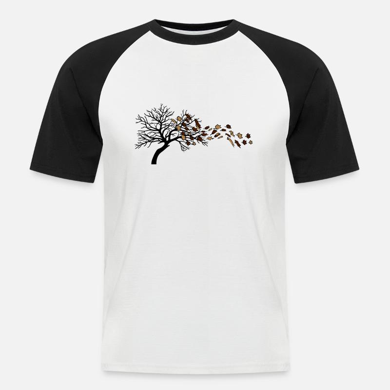 Herbstblätter wind baum - Männer Baseball-T-Shirt - Weiß/Schwarz