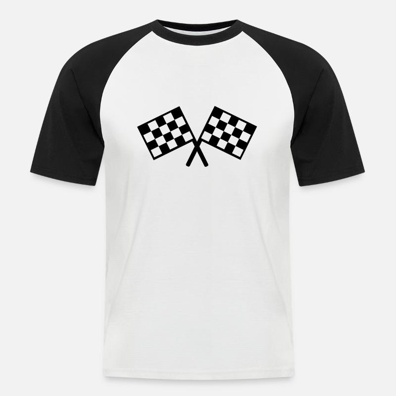 drapeaux - course automobile - T-shirt baseball manches courtes Homme - blanc/noir