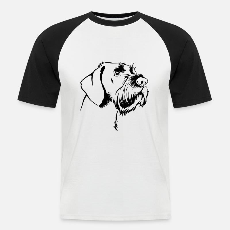 Deutsch Drahthaar Portrait - Männer Baseball-T-Shirt - Weiß/Schwarz