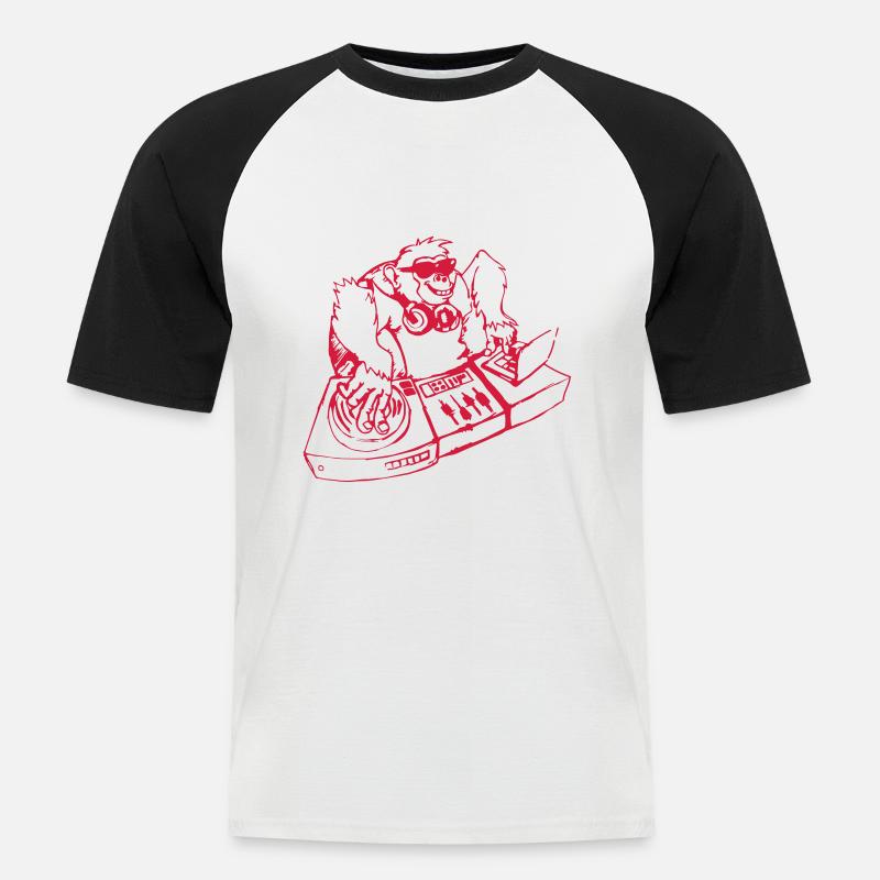 Affe DJ - Männer Baseball-T-Shirt - Weiß/Schwarz