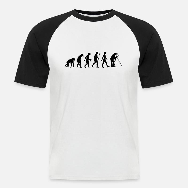Evolution Fotograf - Männer Baseball-T-Shirt - Weiß/Schwarz