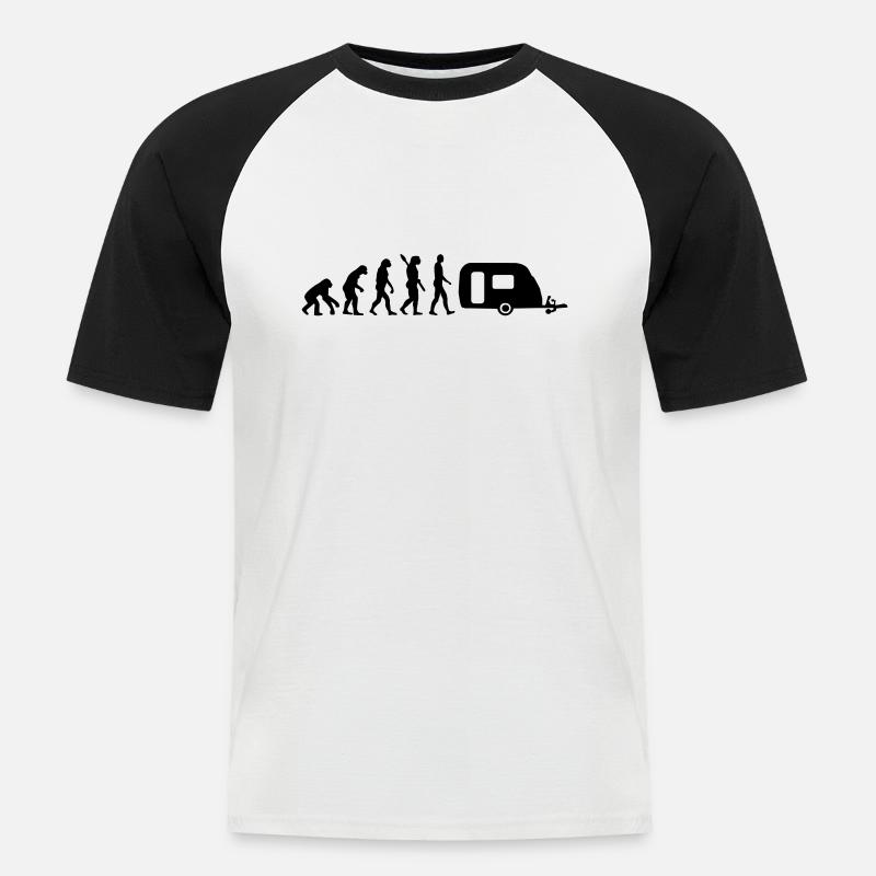 Evolution Camping - Männer Baseball-T-Shirt - Weiß/Schwarz