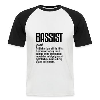 Bassist Definition | Bassinstrument, Bassgitarre - Männer Baseball-T-Shirt - Weiß/Schwarz - Vorne - Nik (191cm)