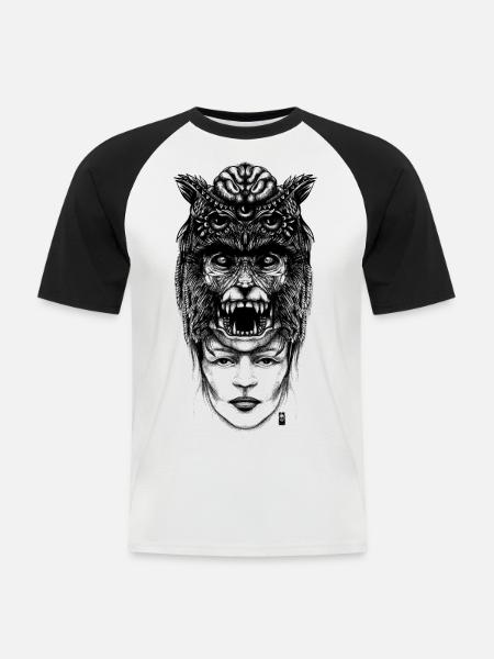 WolfGirl Second - T-shirt baseball manches courtes Homme - blanc/noir