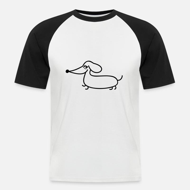 Dackel lustig linear - Männer Baseball-T-Shirt - Weiß/Schwarz
