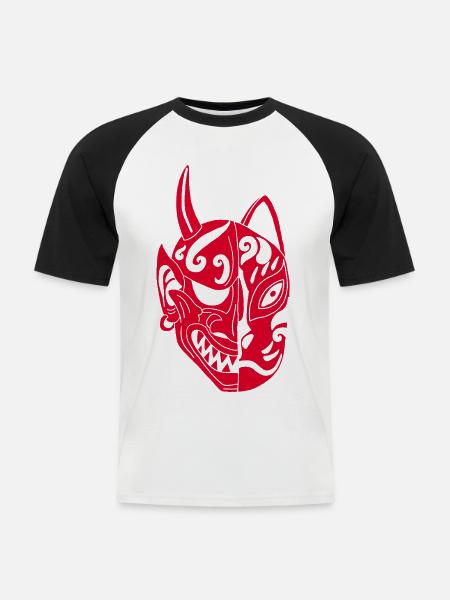 Japanese Red Demon Cat - Men's Baseball T-Shirt - white/black