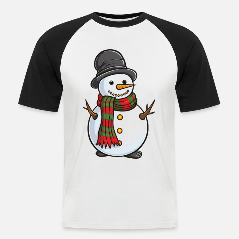 Schneemann Comic - Männer Baseball-T-Shirt - Weiß/Schwarz