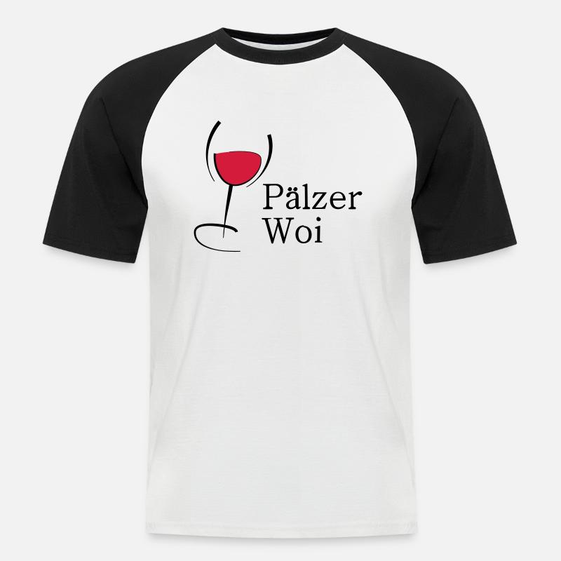 Pälzer Woi Weinglas - Männer Baseball-T-Shirt - Weiß/Schwarz