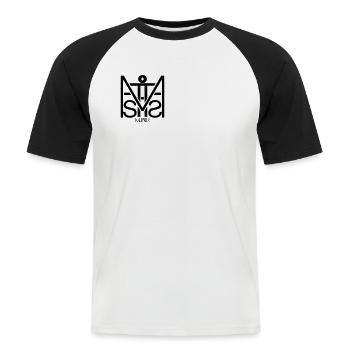Handmade name design "Matthias" by Mr.Eater - Men's Baseball T-Shirt - white/black - Front - Nik (191cm)