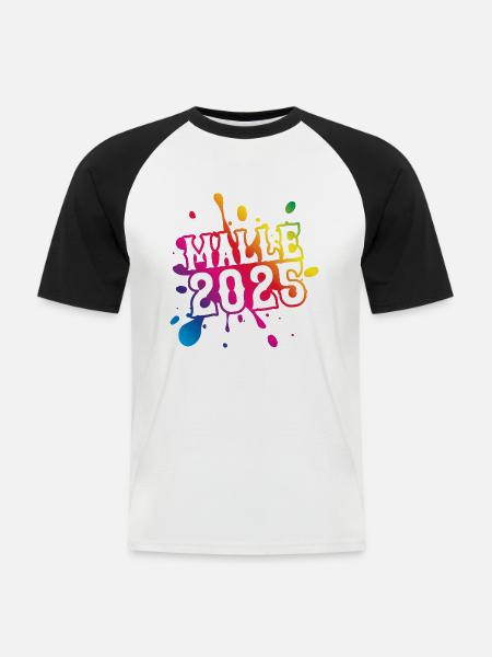 Malle 2025 Klecks - Männer Baseball-T-Shirt - Weiß/Schwarz