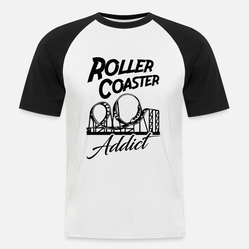 Roller Coaster Addict - Männer Baseball-T-Shirt - Weiß/Schwarz