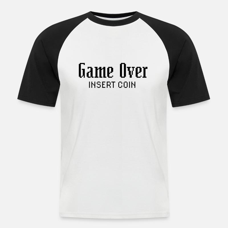Game Over Insert Coin - Männer Baseball-T-Shirt - Weiß/Schwarz