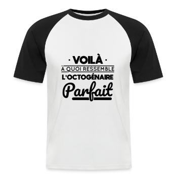 Anniversaire 80 ans - Octogénaire parfait - T-shirt baseball manches courtes Homme - blanc/noir - Devant - Nik (191cm)
