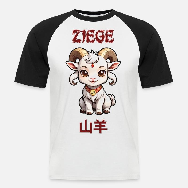 Ziege - chinesisches Sternzeichen - Astrologie - Männer Baseball-T-Shirt - Weiß/Schwarz