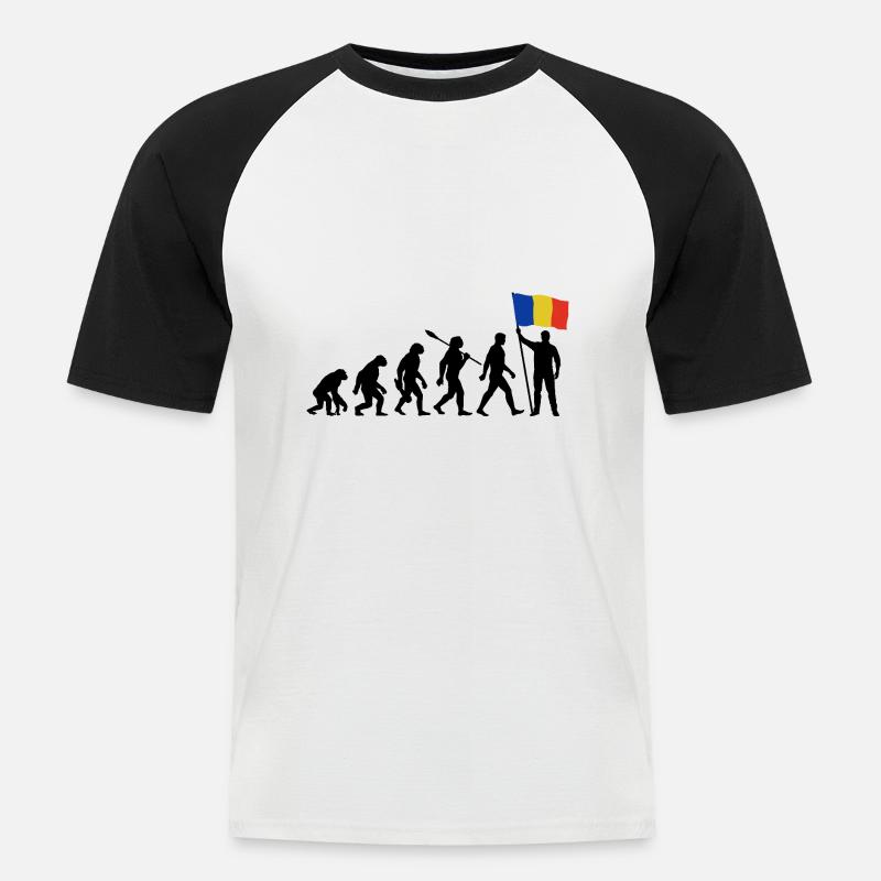 Rumänien - Evolution - Flagge - Nation - Männer Baseball-T-Shirt - Weiß/Schwarz