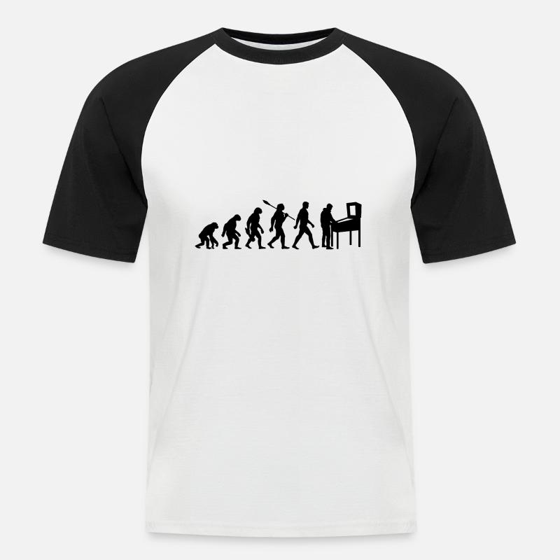 Evolution - Pinball - Flipper - Automat - Männer Baseball-T-Shirt - Weiß/Schwarz