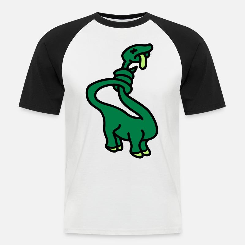 stranglesaurus_dino_3c - Männer Baseball-T-Shirt - Weiß/Schwarz