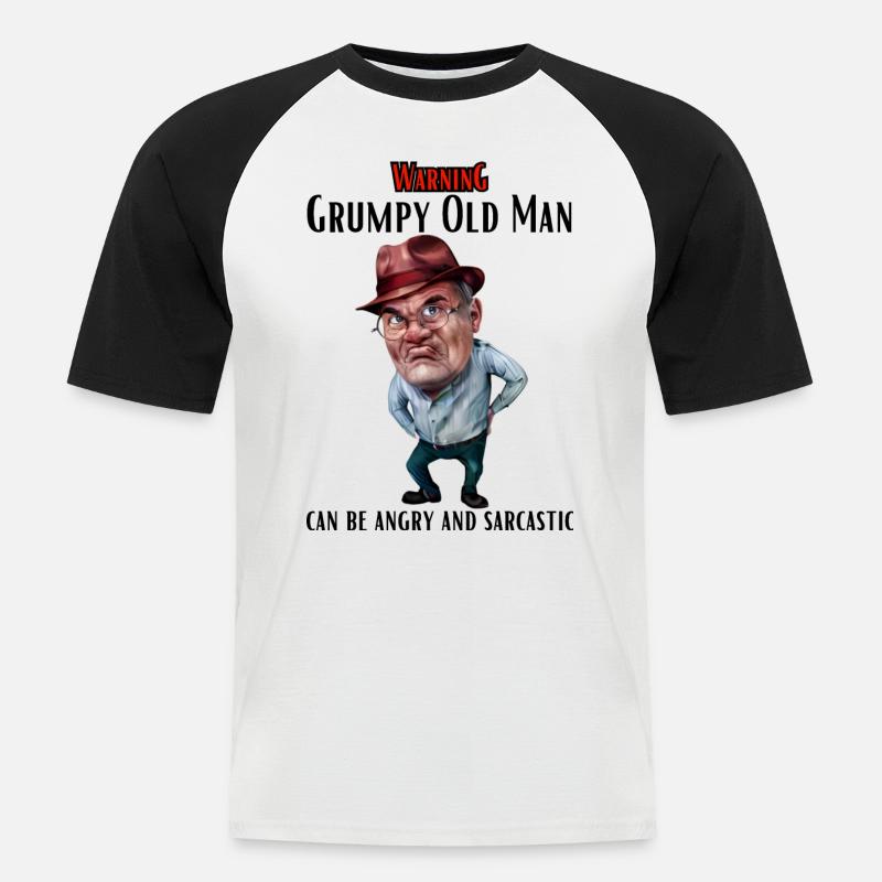 Warning Grumpy Old Man - Männer Baseball-T-Shirt - Weiß/Schwarz