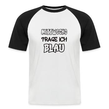 Le mercredi, je porte du bleu en disant jeu de couleurs - T-shirt baseball manches courtes Homme - blanc/noir - Devant - Nik (191cm)