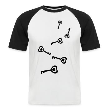 Schlüssel herz hochzeit - Männer Baseball-T-Shirt - Weiß/Schwarz - Vorne - Nik (191cm)