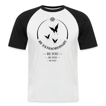 Soyez vous-même - T-shirt baseball manches courtes Homme - blanc/noir - Devant - Nik (191cm)