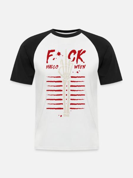 Fuck Halloween - Männer Baseball-T-Shirt - Weiß/Schwarz