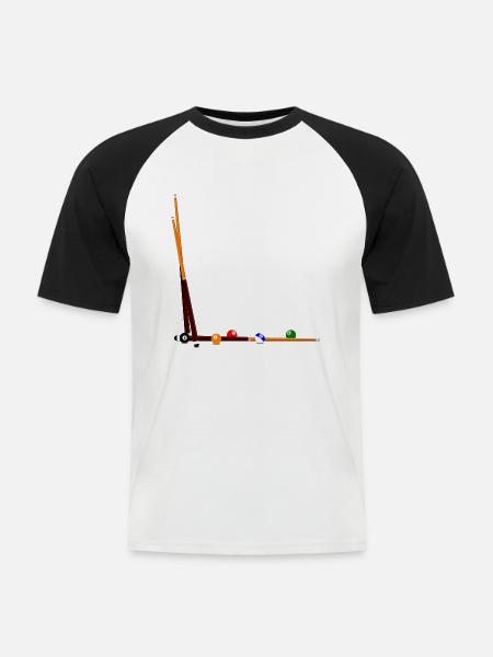 Billard Queues Kugeln - Männer Baseball-T-Shirt - Weiß/Schwarz