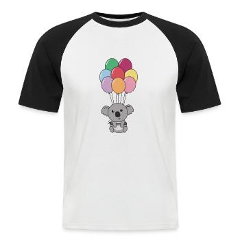 Koala flies upwards with colorful balloons - Men's Baseball T-Shirt - white/black - Front - Nik (191cm)