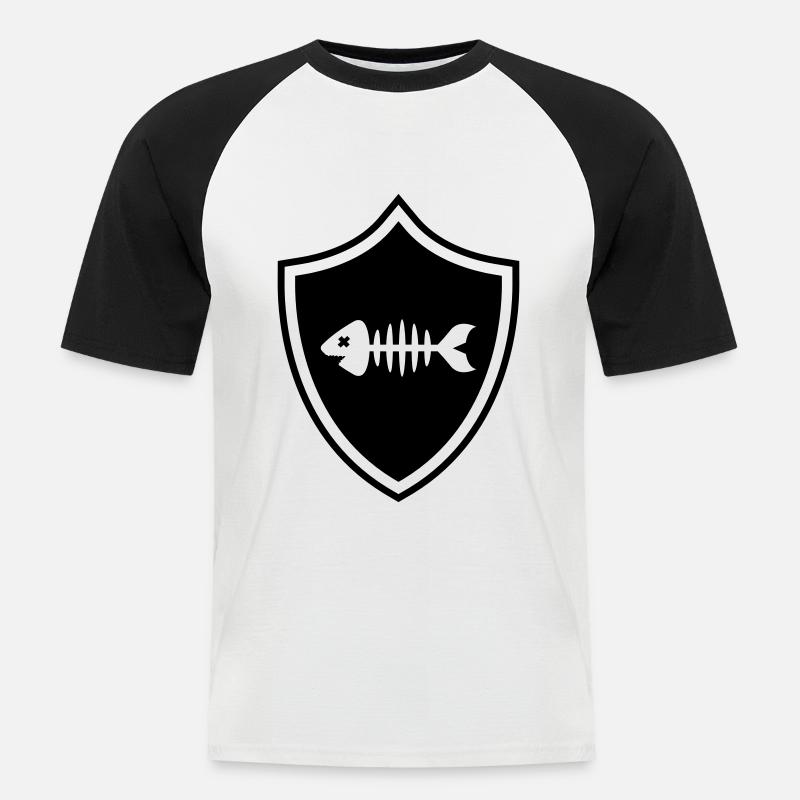 Fisch Wappen Knochen Gräte - Männer Baseball-T-Shirt - Weiß/Schwarz