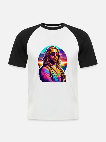 Hippie Jesus at the Beach - Männer Baseball-T-Shirt - Weiß/Schwarz
