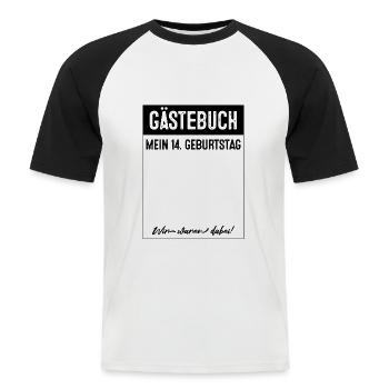 14 Jahre Gästebuch 14. Geburtstag - Männer Baseball-T-Shirt - Weiß/Schwarz - Vorne - Nik (191cm)