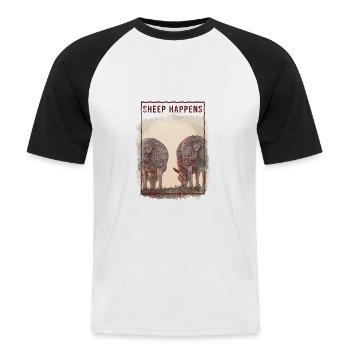 Sheep Happens - Männer Baseball-T-Shirt - Weiß/Schwarz - Vorne - Nik (191cm)