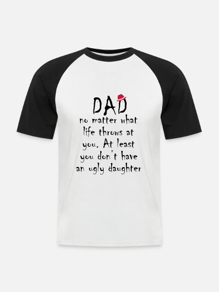 Papa a une fille laide - T-shirt baseball manches courtes Homme - blanc/noir