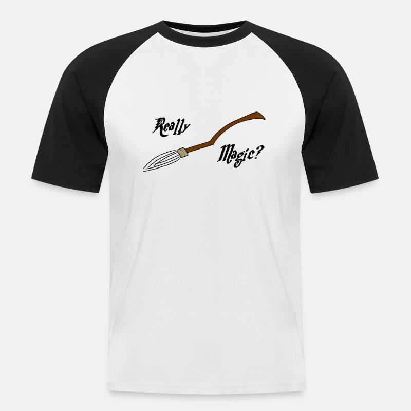 Magische Besen oder nicht? - Männer Baseball-T-Shirt - Weiß/Schwarz