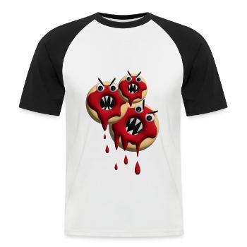 Drei Halloween Donuts sehr bissig. - Männer Baseball-T-Shirt - Weiß/Schwarz - Vorne - Nik (191cm)