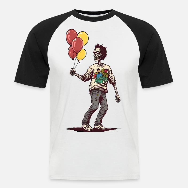 Zombie mit Luftballons - Männer Baseball-T-Shirt - Weiß/Schwarz