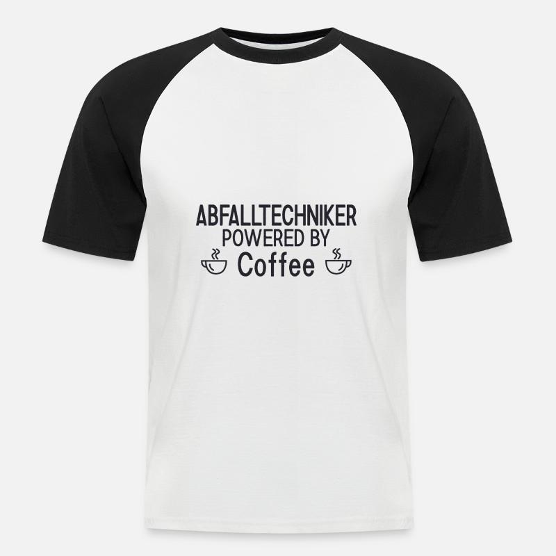 Abfalltechniker Powered By Coffee - Männer Baseball-T-Shirt - Weiß/Schwarz