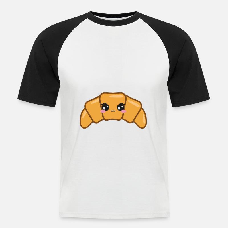 Croissant Süß Kawaii - Männer Baseball-T-Shirt - Weiß/Schwarz