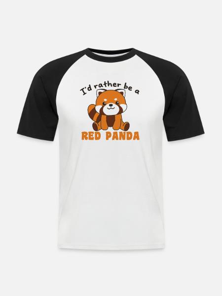 Jag skulle hellre vara en Red Panda Cute Red Panda - Kortärmad basebolltröja herr - vit/svart
