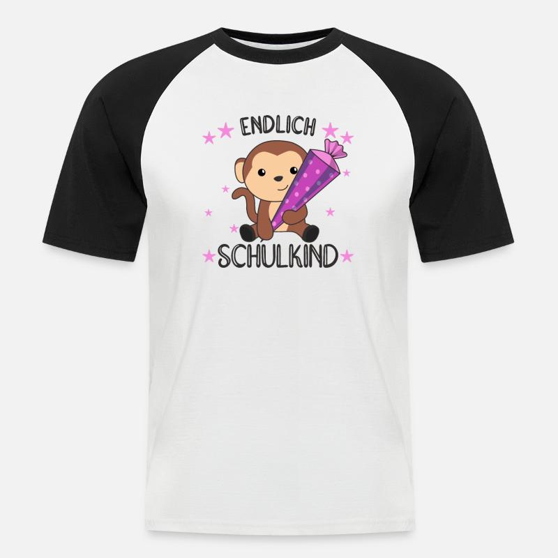 endlich Schulkind Einschulung Schule Affe - Männer Baseball-T-Shirt - Weiß/Schwarz